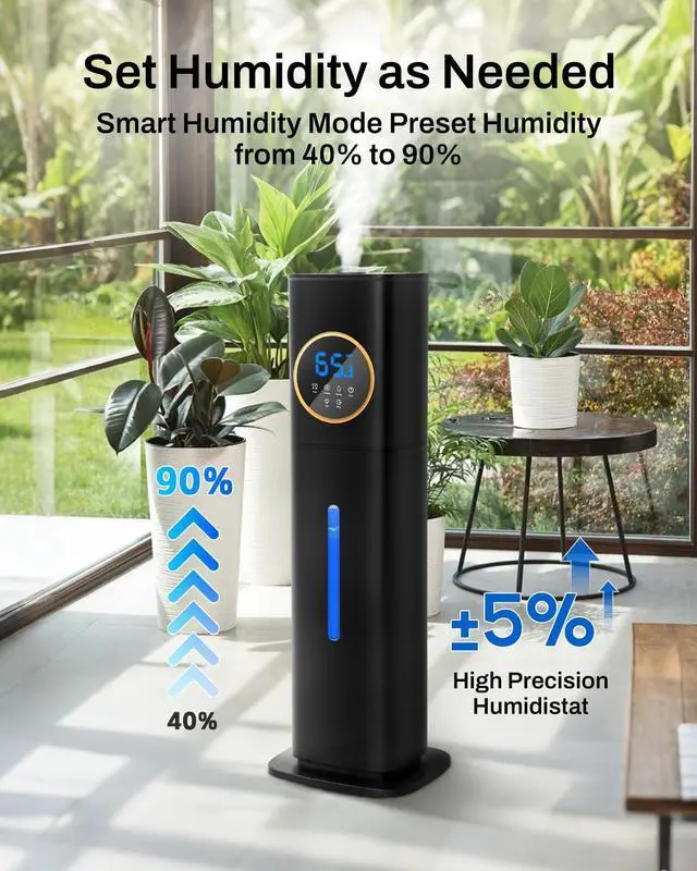 Alt view image 5 of 7 - Humidifier Large Room Bedroom with Night Light, 2.1Gal(8L) Humidifiers for Home with Essential Oil Diffuser, Top Fill Whole House Cool Mist Humidifiers for Plants Baby Kids Adults(Black)