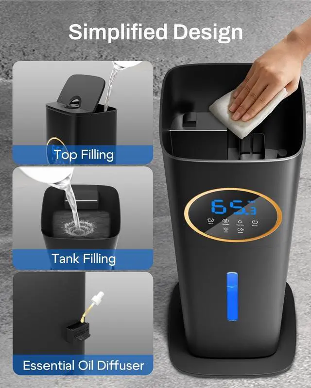 Alt view image 7 of 7 - Humidifier Large Room Bedroom with Night Light, 2.1Gal(8L) Humidifiers for Home with Essential Oil Diffuser, Top Fill Whole House Cool Mist Humidifiers for Plants Baby Kids Adults(Black)