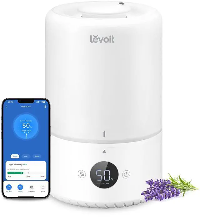 Main image of Smart Cool Mist Top Fill Humidifiers for Bedroom Baby with Sensor, Auto Humidity Setting, APP & Voice Control, Essential Oil Diffuser, Ultra Quiet Operation, Easy Top Fill, 3L, White