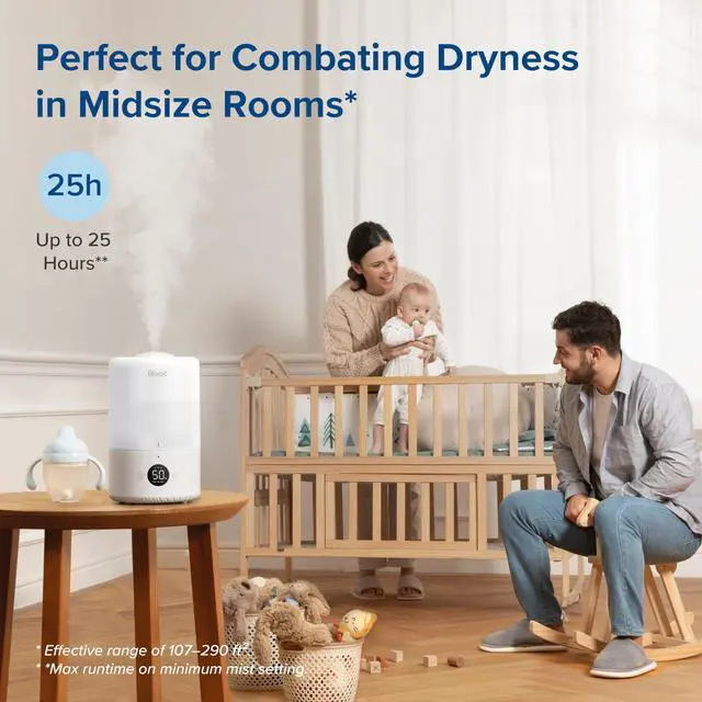 Alt view image 5 of 7 - Smart Cool Mist Top Fill Humidifiers for Bedroom Baby with Sensor, Auto Humidity Setting, APP & Voice Control, Essential Oil Diffuser, Ultra Quiet Operation, Easy Top Fill, 3L, White