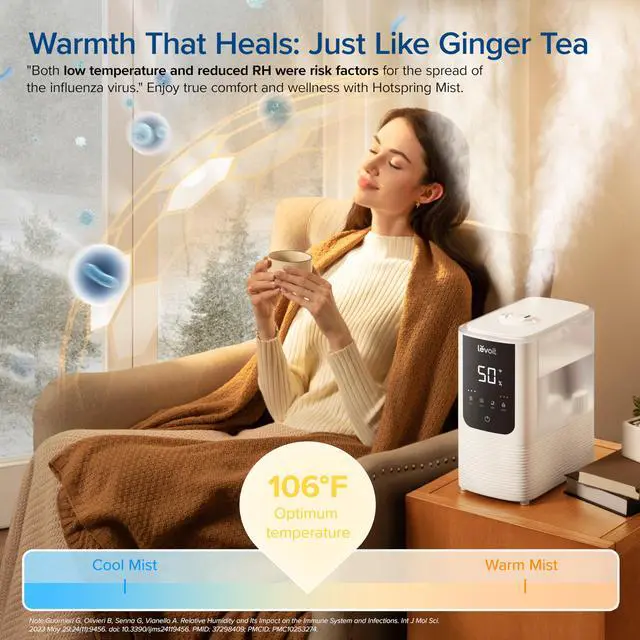 Alt view image 4 of 7 - Humidifiers for Bedroom Home, Smart Warm and Cool Mist Air Humidifier for Large Room, Auto Customized Humidity, Fast Symptom Relief, Easy Top Fill, Essential Oil, Quiet, OasisMist4.5L, White