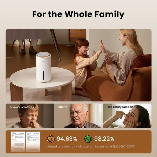 Alt view image 3 of 7 - MistFree HC13 Evaporative Humidifier for Bedroom, 3L No White Dust for Sensitive Individuals & Kids, Auto Humidity Control, Ultra Quiet Sleep Mode, Easy Clean Tank for Office & Small Room