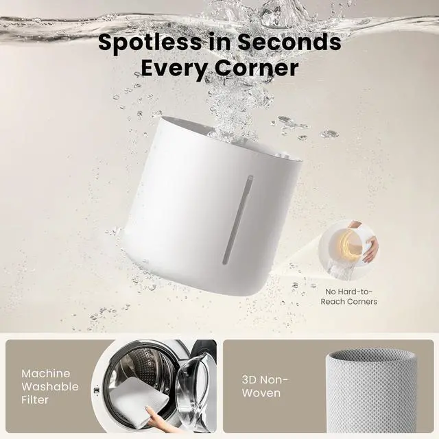 Alt view image 4 of 7 - MistFree HC13 Evaporative Humidifier for Bedroom, 3L No White Dust for Sensitive Individuals & Kids, Auto Humidity Control, Ultra Quiet Sleep Mode, Easy Clean Tank for Office & Small Room