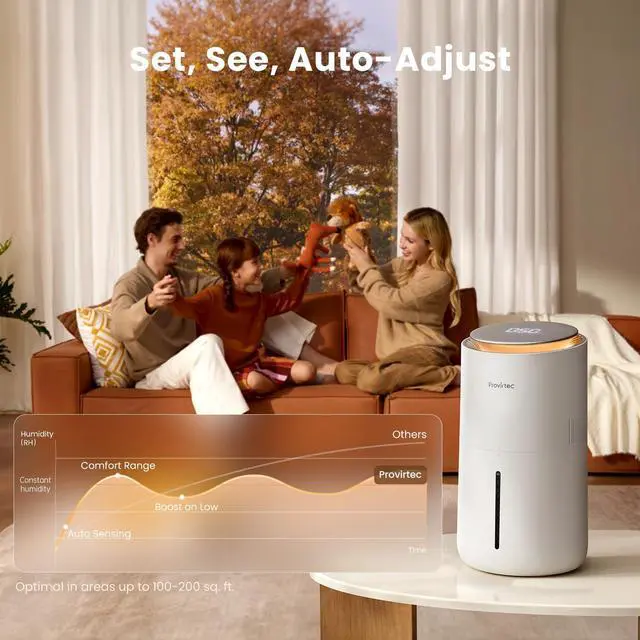 Alt view image 5 of 7 - MistFree HC13 Evaporative Humidifier for Bedroom, 3L No White Dust for Sensitive Individuals & Kids, Auto Humidity Control, Ultra Quiet Sleep Mode, Easy Clean Tank for Office & Small Room