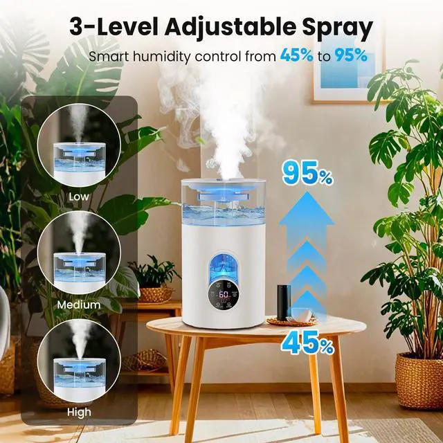 Alt view image 5 of 7 - Humidifiers for Bedroom Large Room Home - GloryAir 6L Quiet Top Fill Cool & Warm Mist Humidifier with Smart Humidity Control, Remote Control, 7-Color Light, Humidistat, Oil Diffuser for Plants & Baby