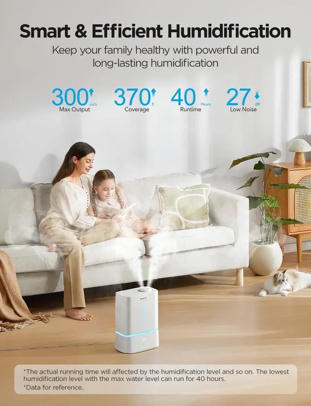 Alt view image 2 of 7 - Smart Humidifiers for Bedroom, 4.5L Cool Mist Air Humidifiers with Scent Diffuser & Nightlight, 40H Runtime, Easy to Clean, Quiet Top Fill Ultrasonic Humidifier for Plant, Large Room, Baby