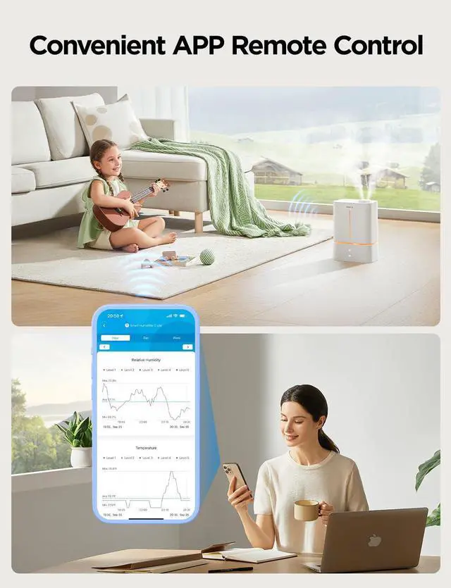 Alt view image 5 of 7 - Smart Humidifiers for Bedroom, 4.5L Cool Mist Air Humidifiers with Scent Diffuser & Nightlight, 40H Runtime, Easy to Clean, Quiet Top Fill Ultrasonic Humidifier for Plant, Large Room, Baby