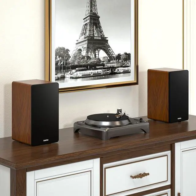 Alt view image 5 of 7 - Bluetooth Bookshelf Speakers, 40W X 2 Powered TV Speakers with 4 Inch Woofer, Turntable Speakers with Optical/AUX Input/Subwoofer Line Out for PC and TVs