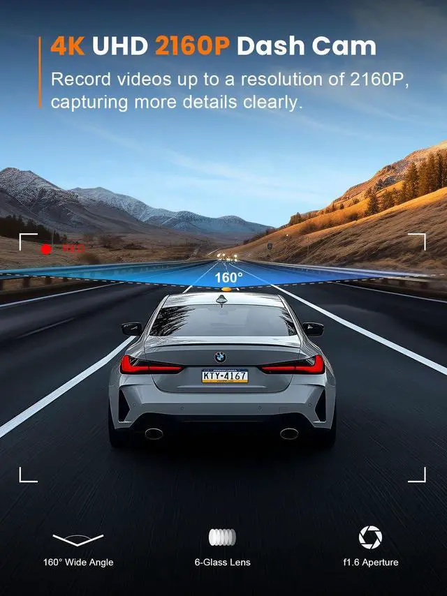Alt view image 3 of 6 - 4K Dash Cam Front, Built-in 5G WiFi, 64GB Card Included, Dash Camera for Cars, Mini Dashcam with Super Night Vision, Loop Recording, G-Sensor, 24 Hours Parking Monitor, Support 256GB Max
