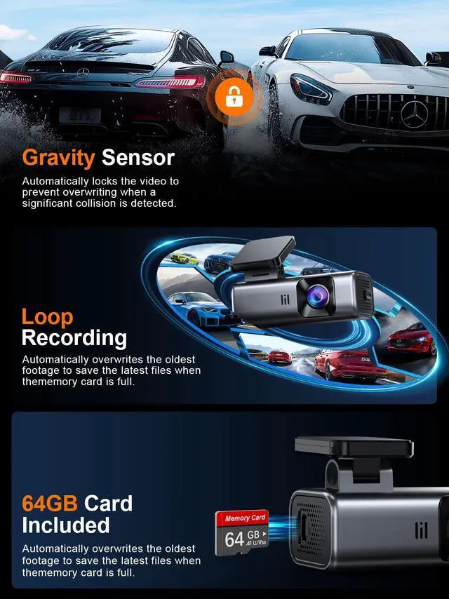 Alt view image 6 of 6 - 4K Dash Cam Front, Built-in 5G WiFi, 64GB Card Included, Dash Camera for Cars, Mini Dashcam with Super Night Vision, Loop Recording, G-Sensor, 24 Hours Parking Monitor, Support 256GB Max