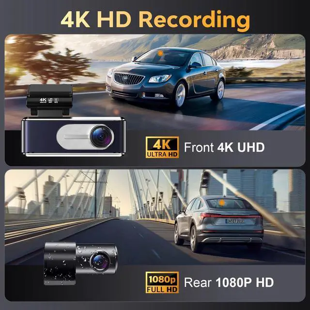 Alt view image 4 of 7 - Dash Cam Front and Rear - 4K HD Dual Dash Camera for Cars, Built-in 5G WiFi GPS, 64GB Card, Dashcam with 3.2" IPS Screen, UHD Night Vision, HDR, App Control, 24H Parking Monitor
