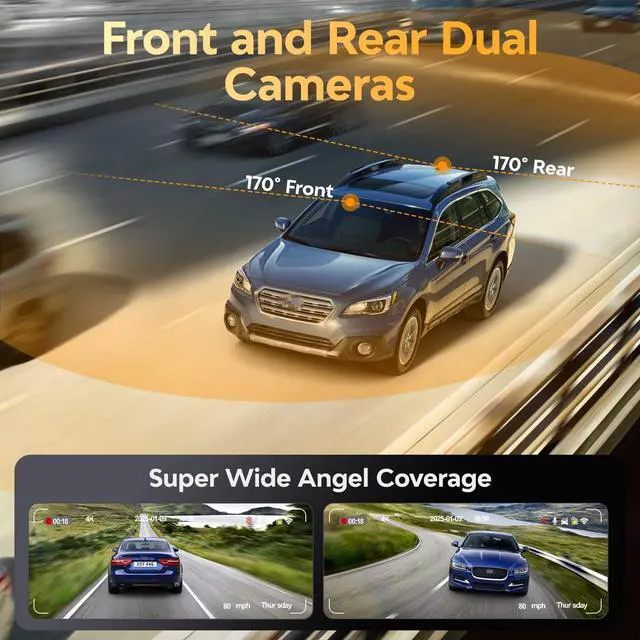 Alt view image 7 of 7 - Dash Cam Front and Rear - 4K HD Dual Dash Camera for Cars, Built-in 5G WiFi GPS, 64GB Card, Dashcam with 3.2" IPS Screen, UHD Night Vision, HDR, App Control, 24H Parking Monitor