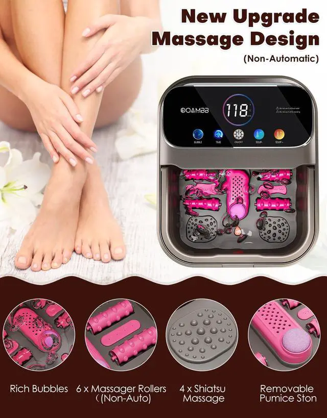 Alt view image 3 of 7 - Collapsible Foot Spa with Heat, Bubble,Temp Control,Remote Control, Color Touch Screen Foot Bath Massager with 6 Massage Rollers,Foot Soaking Tub,Pedicure Foot spa for Stress Relief (Deep Grey)