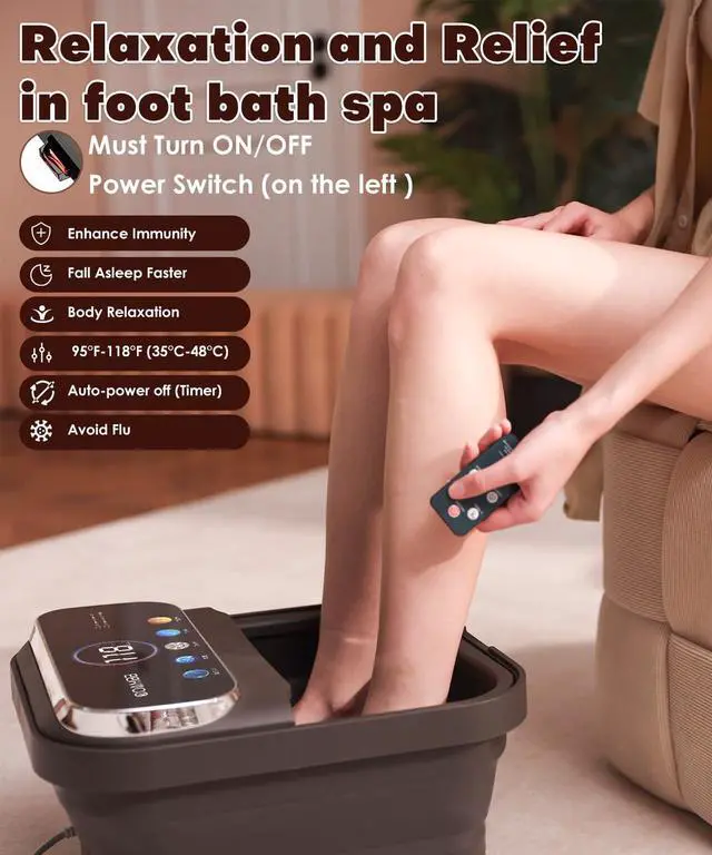 Alt view image 2 of 7 - Collapsible Foot Spa with Heat, Bubble,Temp Control,Remote Control, Color Touch Screen Foot Bath Massager with 6 Massage Rollers,Foot Soaking Tub,Pedicure Foot spa for Stress Relief (Deep Grey)