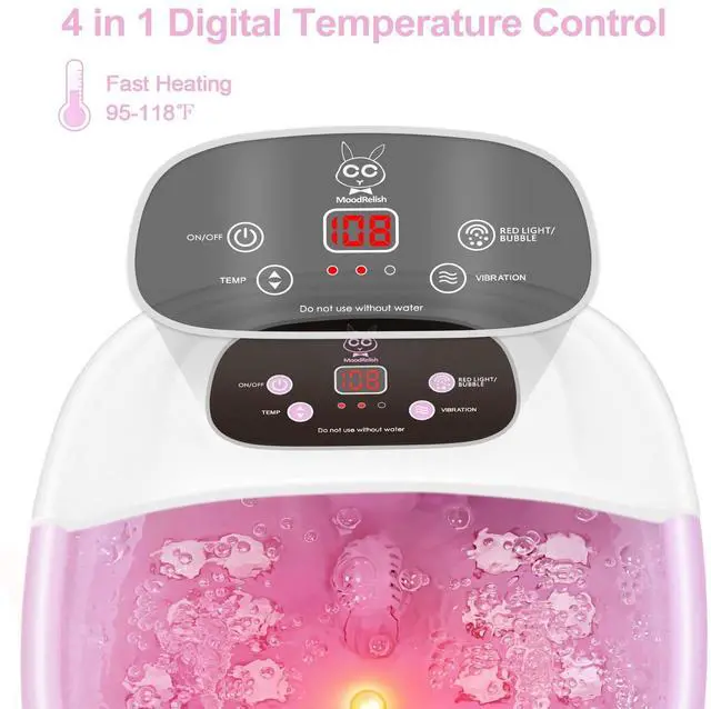 Alt view image 2 of 7 - Foot Spa Bath Massager with Heat Bubbles and Vibration Massage and Jets, 16 OZ Calming Lavender Foot Soak Epsom Salt, Foot Soaker with Red Light, 22 Massage Rollers, Adjustable Temp - Pink