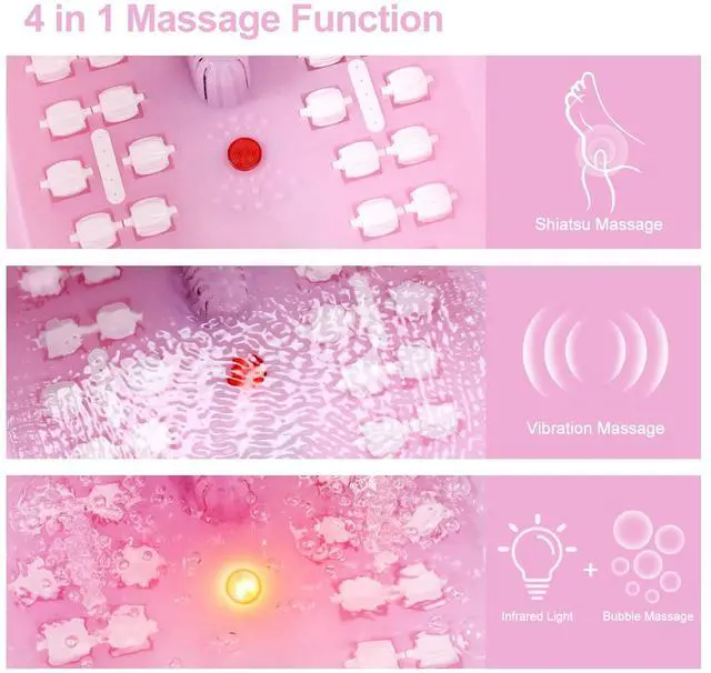 Alt view image 3 of 7 - Foot Spa Bath Massager with Heat Bubbles and Vibration Massage and Jets, 16 OZ Calming Lavender Foot Soak Epsom Salt, Foot Soaker with Red Light, 22 Massage Rollers, Adjustable Temp - Pink