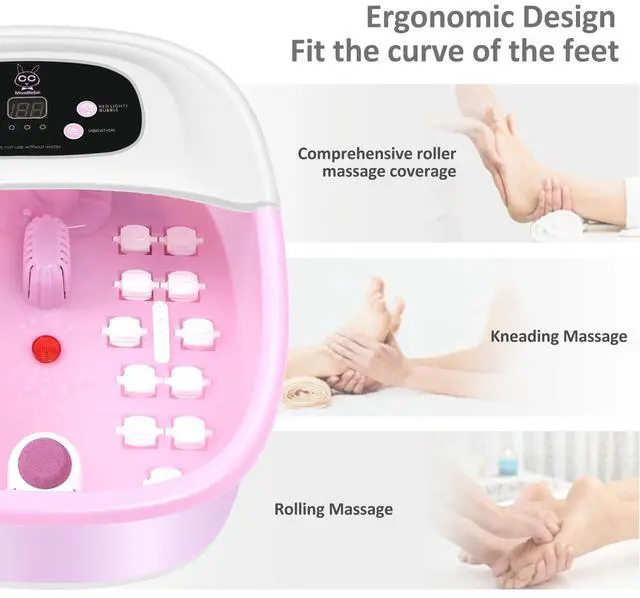 Alt view image 6 of 7 - Foot Spa Bath Massager with Heat Bubbles and Vibration Massage and Jets, 16 OZ Calming Lavender Foot Soak Epsom Salt, Foot Soaker with Red Light, 22 Massage Rollers, Adjustable Temp - Pink