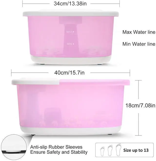 Alt view image 7 of 7 - Foot Spa Bath Massager with Heat Bubbles and Vibration Massage and Jets, 16 OZ Calming Lavender Foot Soak Epsom Salt, Foot Soaker with Red Light, 22 Massage Rollers, Adjustable Temp - Pink
