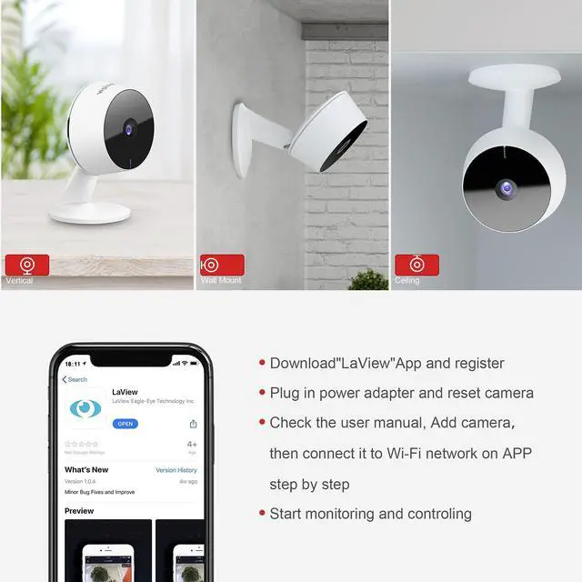 Alt view image 5 of 7 - Security Cameras 4pcs, Home Security Camera Indoor 1080P, Wi-Fi Cameras Wired for Pet, Motion Detection, Two-Way Audio, Night Vision, Phone App, Works with Alexa, iOS & Android & Web Access