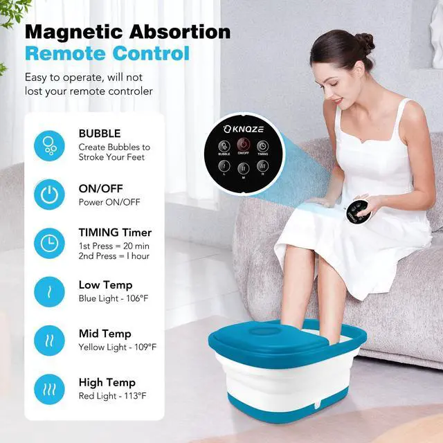 Alt view image 3 of 7 - Collapsible Foot Spa with Heat, Remote Control, Temperature Control, Bubbles, Pumice Stone, Red Light, Timer, 16 Massage Roller Pedicure Foot Bath Tub Foot Soaker for Relaxation & Stress Relief