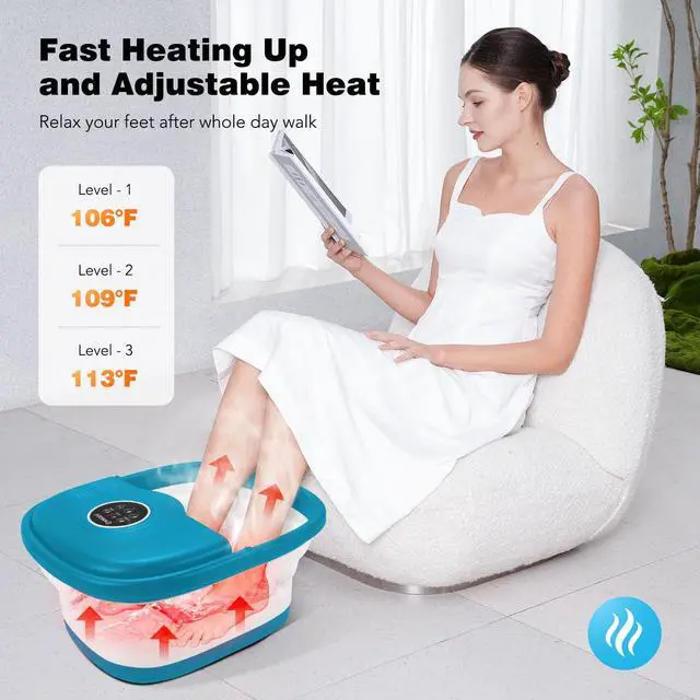 Alt view image 2 of 7 - Collapsible Foot Spa with Heat, Remote Control, Temperature Control, Bubbles, Pumice Stone, Red Light, Timer, 16 Massage Roller Pedicure Foot Bath Tub Foot Soaker for Relaxation & Stress Relief