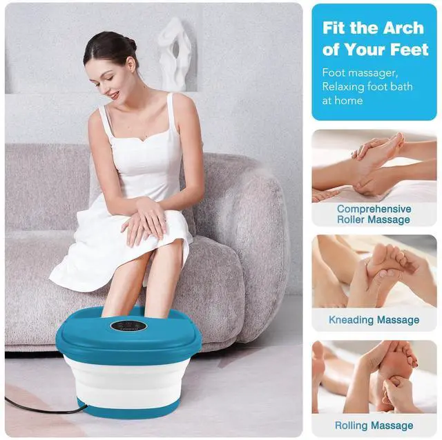 Alt view image 5 of 7 - Collapsible Foot Spa with Heat, Remote Control, Temperature Control, Bubbles, Pumice Stone, Red Light, Timer, 16 Massage Roller Pedicure Foot Bath Tub Foot Soaker for Relaxation & Stress Relief
