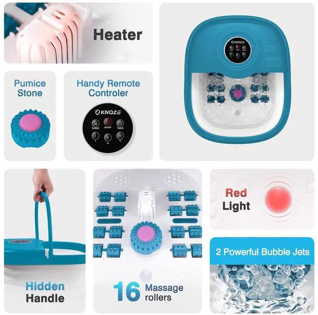 Alt view image 6 of 7 - Collapsible Foot Spa with Heat, Remote Control, Temperature Control, Bubbles, Pumice Stone, Red Light, Timer, 16 Massage Roller Pedicure Foot Bath Tub Foot Soaker for Relaxation & Stress Relief