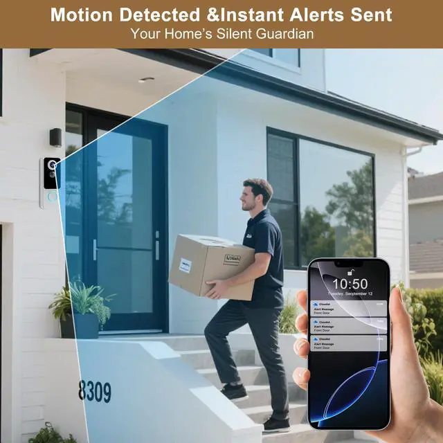 Alt view image 4 of 7 - Doorbell Camera Wireless,2K FHD Head-to-Toe Video, no Subscription,Two-Way Talk, Smart Home Video Doorbell with Chime,Battery Powered,Motion Detection & Alerts,Works with Alexa & Google(2.4G WiFi)