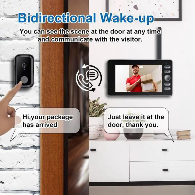 Alt view image 3 of 7 - Doorbell Camera Wireless No Subscription Video Doorbell, Bidirectional Wake-up, Two-Way Intercom, 1080P Video, 4.3 Screen, 120° Angle, No APP, No WiFi