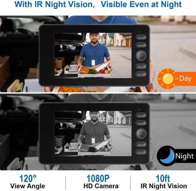 Alt view image 5 of 7 - Doorbell Camera Wireless No Subscription Video Doorbell, Bidirectional Wake-up, Two-Way Intercom, 1080P Video, 4.3 Screen, 120° Angle, No APP, No WiFi