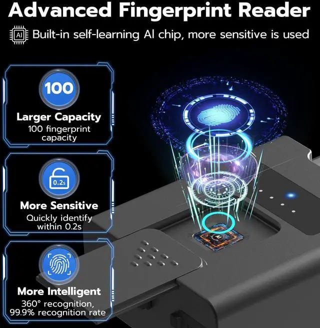 Alt view image 4 of 7 - Fingerprint Padlock with Key Backup, Heavy Duty Weatherproof Bluetooth Biometric Keyless Electronic Digital Smart Pad Lock for Gate Outdoor Fence Gym Locker Pool Shed Storage