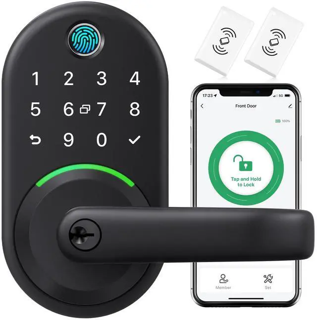 Main image of Smart Door Handle Lock with Keypad:  Fingerprint Smart Knob - Keyless Entry Digital Lock for Front Door - Deadbolt with APP - Generate Passcode Remotely - DIY Installation