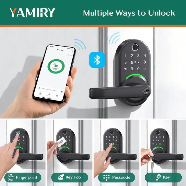 Alt view image 2 of 7 - Smart Door Handle Lock with Keypad:  Fingerprint Smart Knob - Keyless Entry Digital Lock for Front Door - Deadbolt with APP - Generate Passcode Remotely - DIY Installation