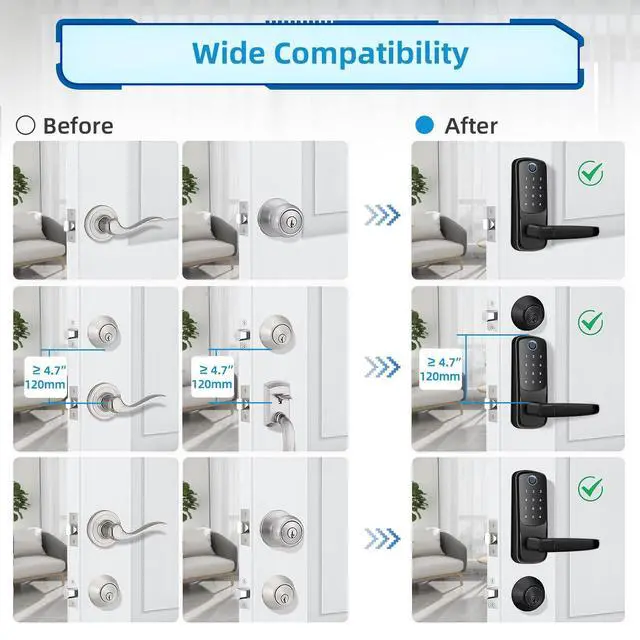 Alt view image 6 of 6 - Smart Door Lock with Handle, Keyless Entry Digital Lock for Front/Interior Door,Fingerprint Exterior Locks, Electronic Deadbolt with Keypad,Biometric Door Knob,Smart Locks for Home, Apartment, Office