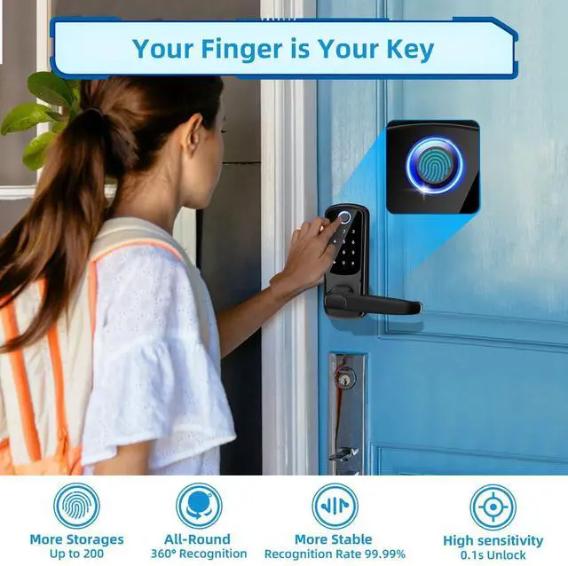 Alt view image 3 of 6 - Smart Door Lock with Handle, Keyless Entry Digital Lock for Front/Interior Door,Fingerprint Exterior Locks, Electronic Deadbolt with Keypad,Biometric Door Knob,Smart Locks for Home, Apartment, Office