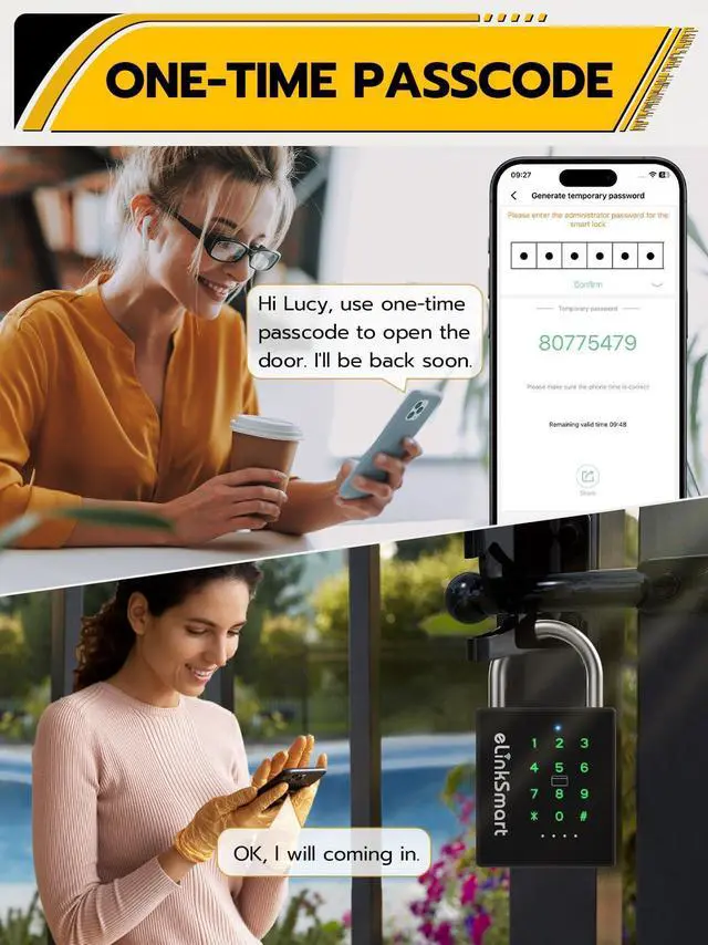 Alt view image 5 of 7 - Heavy Duty Smart Padlock, Gate Lock Padlock with Key Code and RFID, Outdoor Weatherproof Biometric Digital Lock for Gate, Sheds, Fence, Garage, Locker, Storage Unit