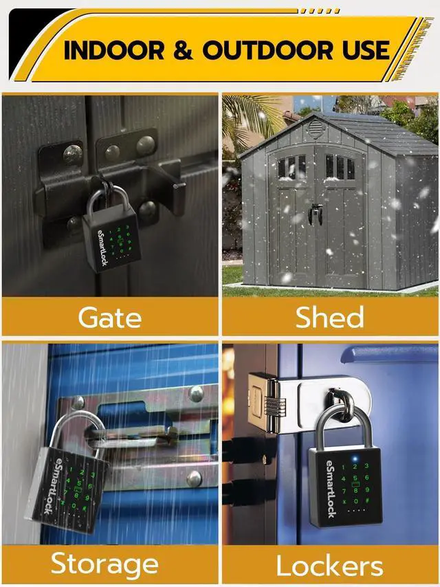 Alt view image 7 of 7 - Heavy Duty Smart Padlock, Gate Lock Padlock with Key Code and RFID, Outdoor Weatherproof Biometric Digital Lock for Gate, Sheds, Fence, Garage, Locker, Storage Unit
