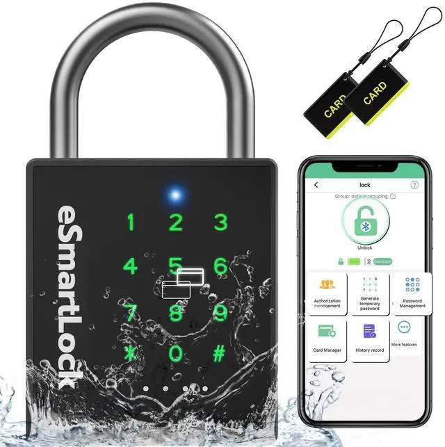 Main image of Heavy Duty Smart Padlock, Gate Lock Padlock with Key Code and RFID, Outdoor Weatherproof Biometric Digital Lock for Gate, Sheds, Fence, Garage, Locker, Storage Unit