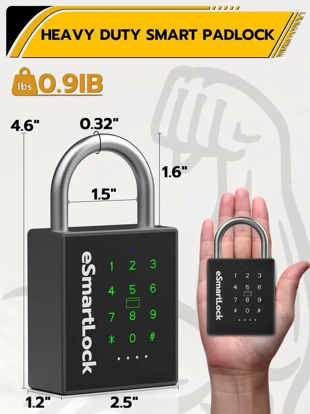 Alt view image 6 of 7 - Heavy Duty Smart Padlock, Gate Lock Padlock with Key Code and RFID, Outdoor Weatherproof Biometric Digital Lock for Gate, Sheds, Fence, Garage, Locker, Storage Unit