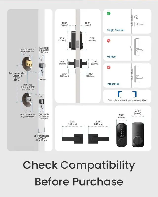 Alt view image 6 of 7 - B200 Fingerprint Smart Lock with 2 Lever Handles, Keyless Entry Front Door Lock Set, Electronic Keypad Deadbolt, App Control, Auto Lock, Long Battery Life, Secure Home Access