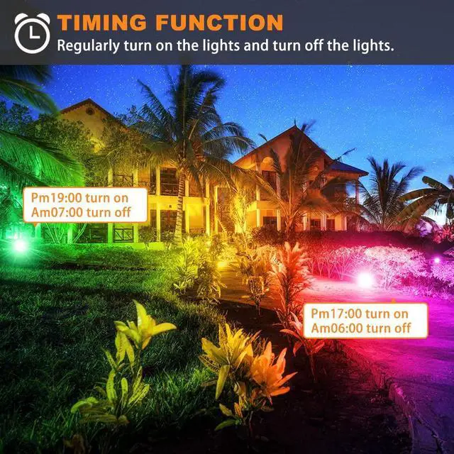 Alt view image 4 of 7 - LED Flood Light Outdoor 30W, 300W Equivalent 3000LM Smart RGB Landscape Lighting with APP Control, DIY Scenes -Timing - Warm White 2700K -Color Changing Uplight, IP66, US Plug, No Remote (4 Pack)
