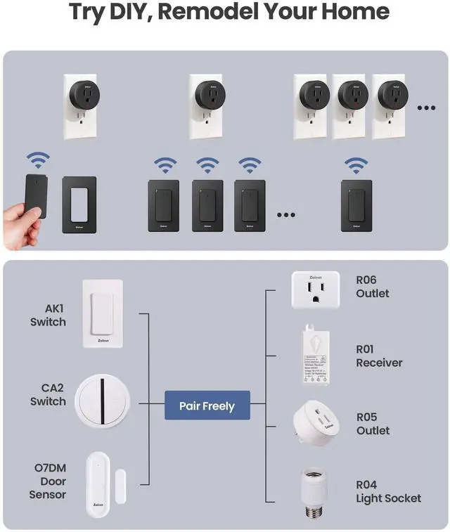 Alt view image 2 of 6 - Remote Control Outlet Plug Switch, Buckle Design & Removable Wireless Light Switch, 300 ft, 1500W On Off Power Switch for Household Appliances, No Wiring No WiFi, Programmable, Black(2 Pack)