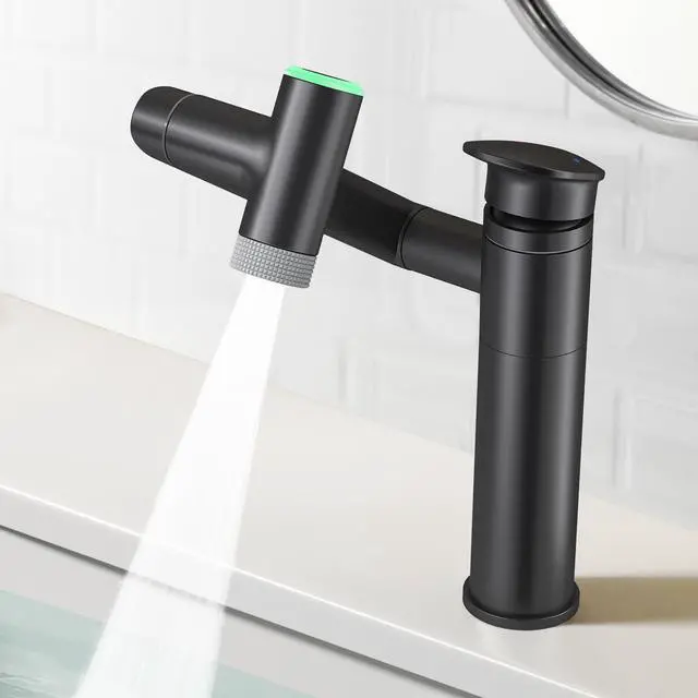 Main image of Modern Bathroom Faucet 1 Hole with Temperature Display(Batteries-Free), 1080° Rotatable Single Hole Bathroom Faucet, Single Handle Bathroom Vanity Faucets, 2 Spray Modes (Matte Black)