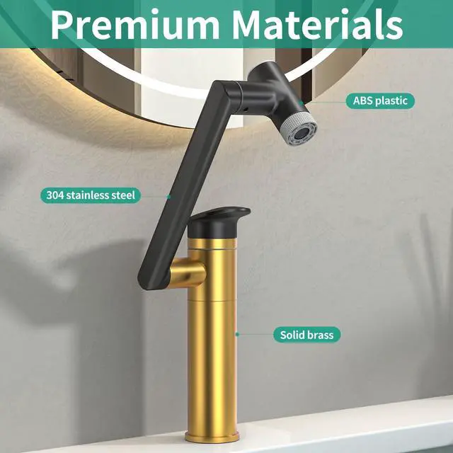 Alt view image 6 of 7 - Modern Bathroom Faucet 1 Hole with Temperature Display(Batteries-Free), 1080° Rotatable Single Hole Bathroom Faucet, Single Handle Bathroom Vanity Faucets, 2 Spray Modes (Matte Black)