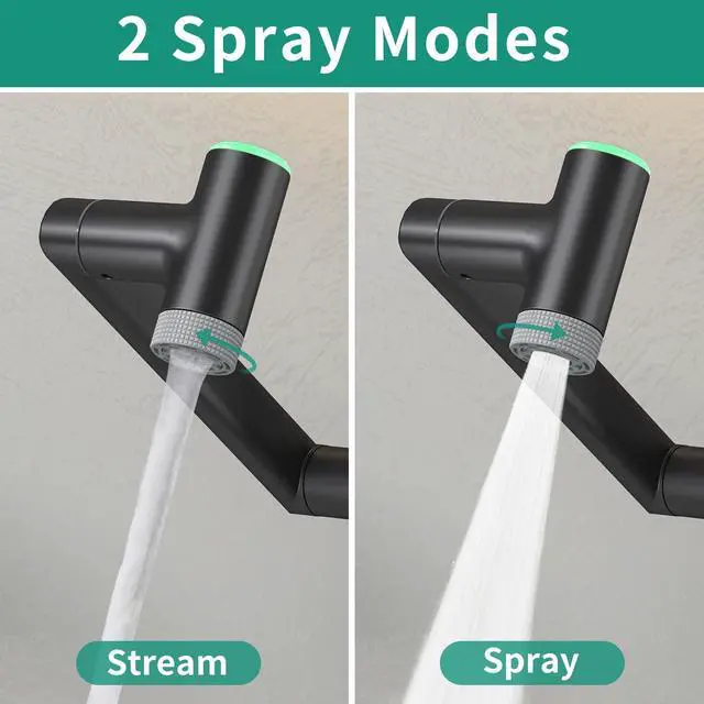 Alt view image 7 of 7 - Modern Bathroom Faucet 1 Hole with Temperature Display(Batteries-Free), 1080° Rotatable Single Hole Bathroom Faucet, Single Handle Bathroom Vanity Faucets, 2 Spray Modes (Matte Black)