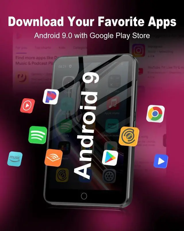 Alt view image 2 of 7 - 144GB MP3 Player with Bluetooth and WiFi,  4" HD Full Touch Screen MP3 Player with Spotify, Amazon Music,YouTube,Pandora,Libby,Android MP4 Music Player for Kids