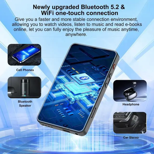 Alt view image 2 of 5 - 144GB MP3 Player with Bluetooth and WiFi, 4" HD Full-Color Touch Screen MP4 Music Player with Spotify, Amazon Music,YouTube,Pandora, Libby, Android Mainstream Media MP3 Player for Kids, Black