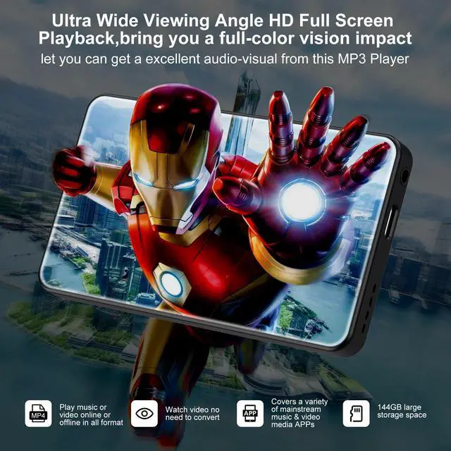 Alt view image 3 of 5 - 144GB MP3 Player with Bluetooth and WiFi, 4" HD Full-Color Touch Screen MP4 Music Player with Spotify, Amazon Music,YouTube,Pandora, Libby, Android Mainstream Media MP3 Player for Kids, Black