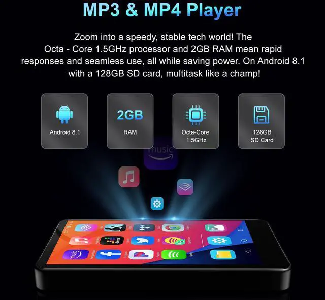 Alt view image 4 of 7 - 144GB MP3 Player with Bluetooth and WiFi, 4IN HD Full Touch Screen MP3 & MP4 Music Player with Spotify, Libby, Amazon Music,YouTube,Tiktok, E-Book, MP4 Player for Kids Up to1TB