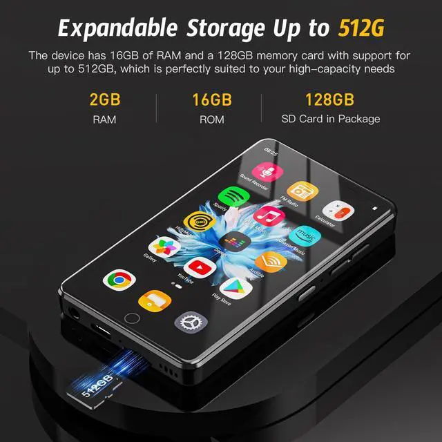 Alt view image 6 of 6 - 144GB MP3 Player with WiFi & Bluetooth, 4.02 IPS HD Touch Screen, MP4 Player with Speakers, Music Player for Kids, Android Music Player Preloaded with Spotify, Deezer, Play Store